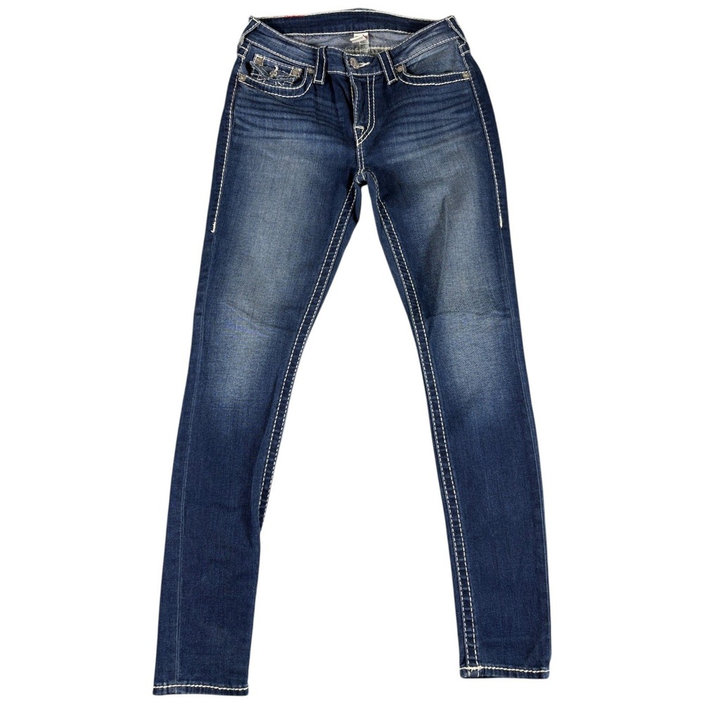True Religion Skinny Jeans Womens 28 Blue Dark Wash Premium Y2K Slim Midrise